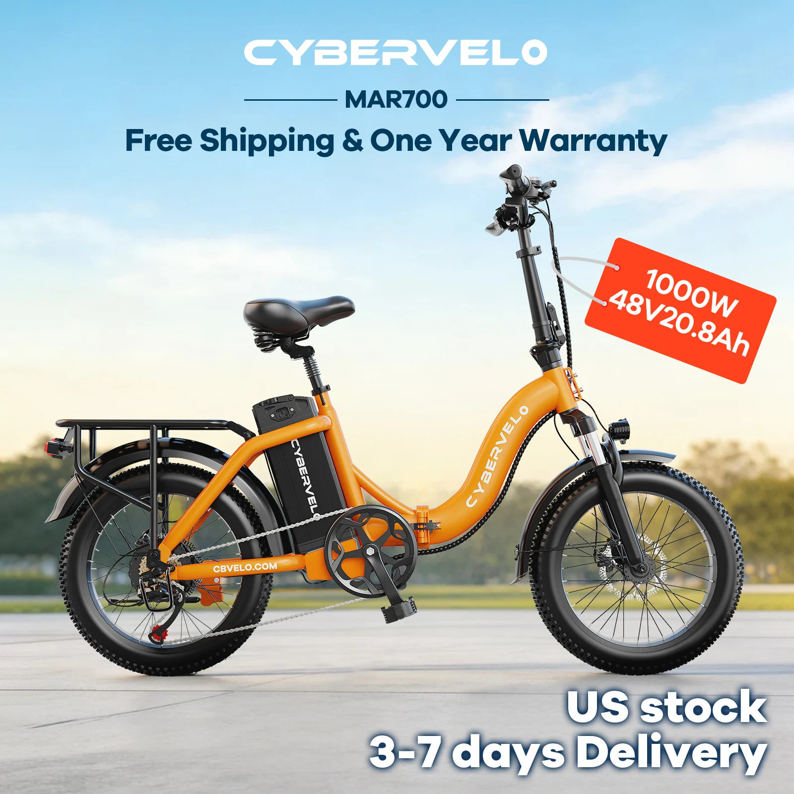 1000W Peak 20" Fat Tire Foldable Electric Bike, 48V 20Ah Removable Battery, All Terrain Adult Commuter Ebike Cybervelo Mars700
1000W Peak 20" Fat Tire Foldable Electric Bike, 48V 20Ah Removable Battery, All Terrain Adult Commuter Ebike Cybervelo Mars700