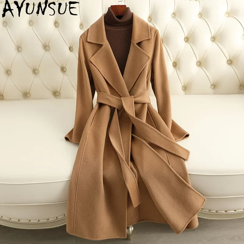 AYUNSUE High Quality Double-sided 100% Wool Coats for Women 2023 Fall Winter Long Wool Coat Slim Soft Woolen Jacket Veste Femme
AYUNSUE High Quality Double-sided 100% Wool Coats for Women 2023 Fall Winter Long Wool Coat Slim Soft Woolen Jacket Veste Femme