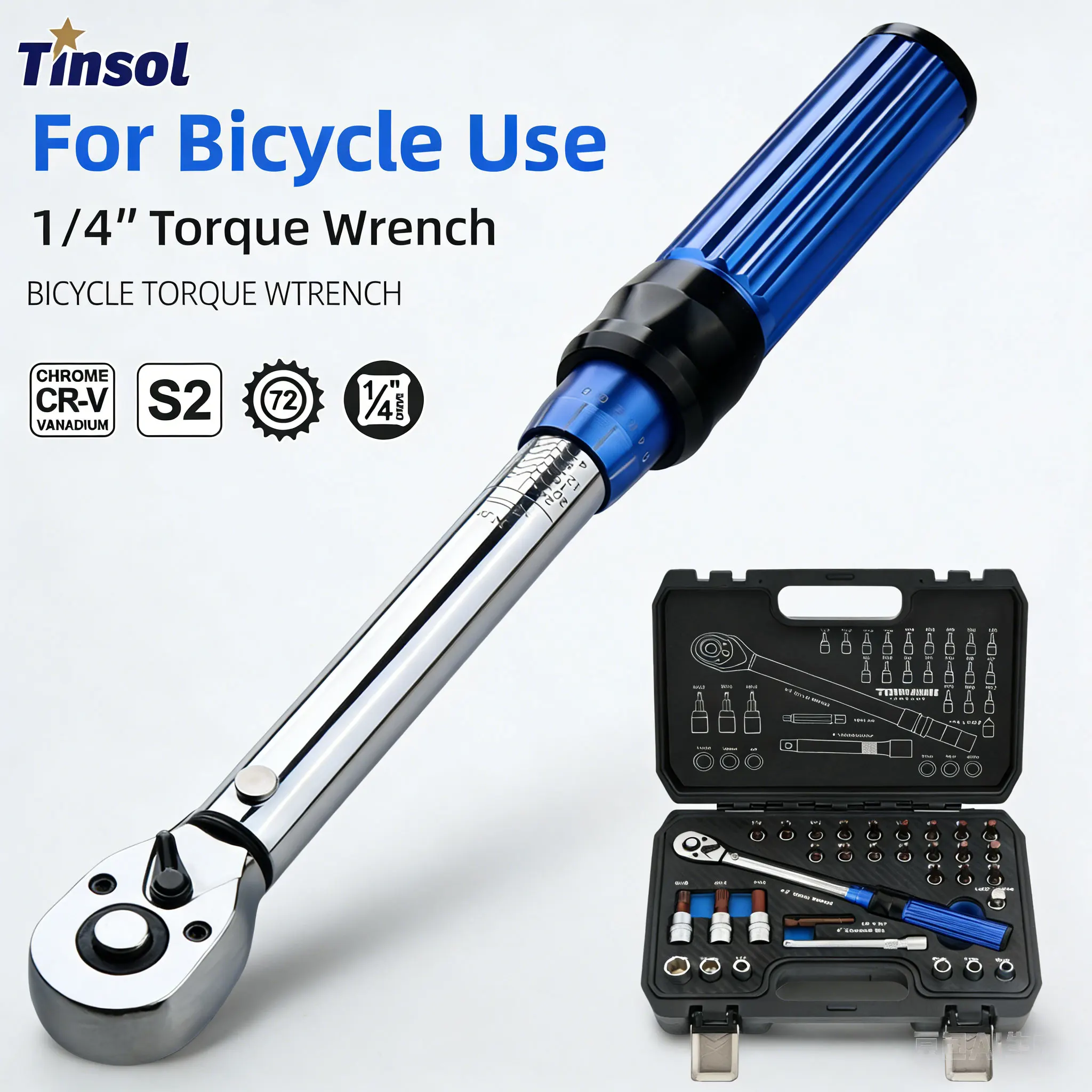 TINSOL 32PC 1/4 Torque Wrench Bicycle Preset Adjustable Torque 72-Tooth Ratchet High Precision ±3% Maintenance Kit
TINSOL 32PC 1/4 Torque Wrench Bicycle Preset Adjustable Torque 72-Tooth Ratchet High Precision ±3% Maintenance Kit