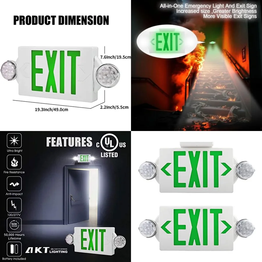 Emergency Exit Light, Adjustable Two LED Head Exit Sign Light, Commercial Emergency Exit Lighting Combo with Back-up Battery fo
Emergency Exit Light, Adjustable Two LED Head Exit Sign Light, Commercial Emergency Exit Lighting Combo with Back-up Battery fo