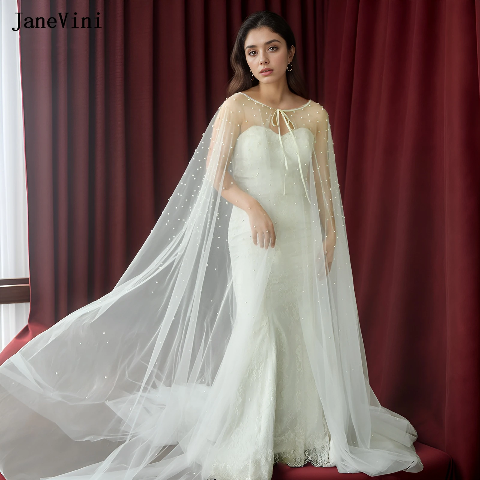 JaneVini 2026 Luxury Pearls Bridal Cloak Long Wedding Shawls Wraps Tulle Shoulder Cape Cover Up Bolero Wedding Dress Accessories
JaneVini 2026 Luxury Pearls Bridal Cloak Long Wedding Shawls Wraps Tulle Shoulder Cape Cover Up Bolero Wedding Dress Accessories