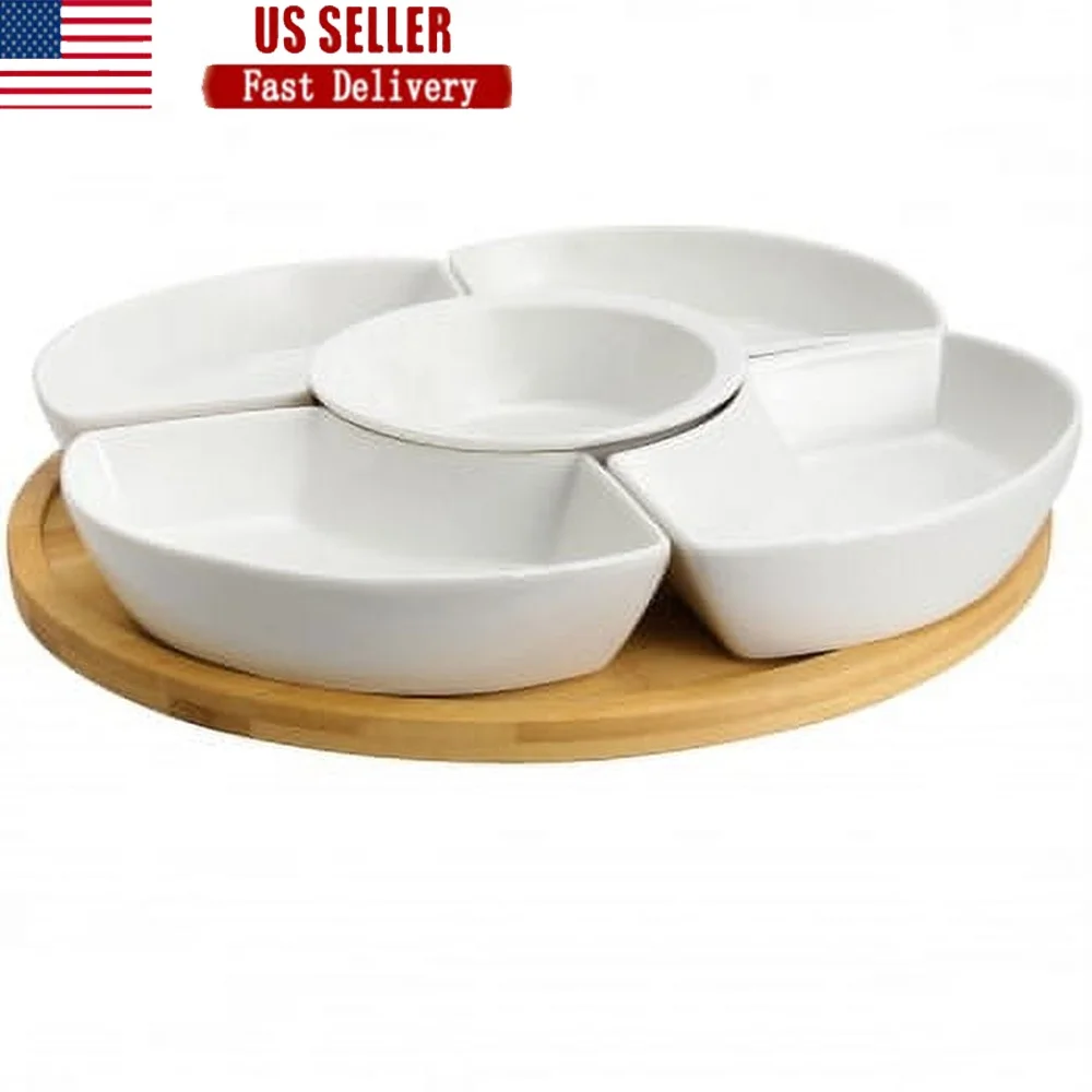 13.5 Inch 7 Piece Lazy Susan Appetizer Condiment Serving Set Stoneware Bowls Bamboo Tray Microwave Dishwasher Safe
13.5 Inch 7 Piece Lazy Susan Appetizer Condiment Serving Set Stoneware Bowls Bamboo Tray Microwave Dishwasher Safe