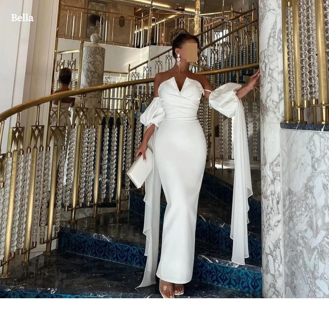 Bella Customized White Sweetheart Prom Dress with Puff Sleeves and Draped Satin Mermaid Skirt robes de soirée Party Dresses
Bella Customized White Sweetheart Prom Dress with Puff Sleeves and Draped Satin Mermaid Skirt robes de soirée Party Dresses