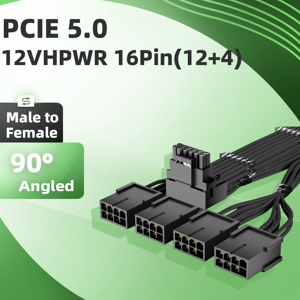 PCIe 5.0 12VHPWR 16Pin(12+4) Male to Female 90° Extension Cable 12+4Pin to 4×8Pin GPU Power Adapter for RTX 4090 4080 3090Ti
PCIe 5.0 12VHPWR 16Pin(12+4) Male to Female 90° Extension Cable 12+4Pin to 4×8Pin GPU Power Adapter for RTX 4090 4080 3090Ti