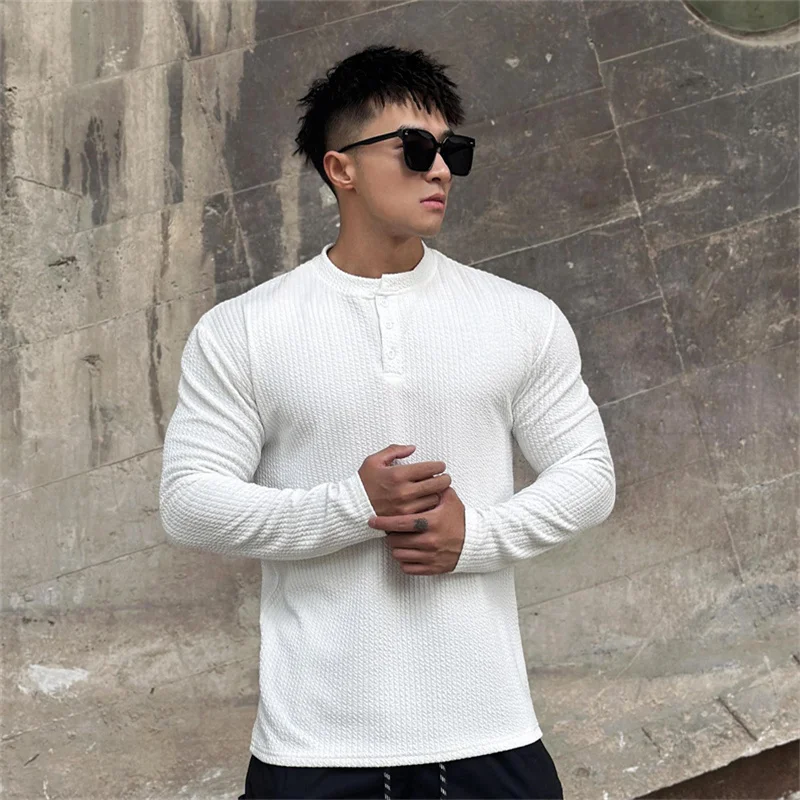 NEW High quality Autumn men's long sleeved T-shirt Fashion sports Button collar fitness Training T-shirt running men clothing
NEW High quality Autumn men's long sleeved T-shirt Fashion sports Button collar fitness Training T-shirt running men clothing