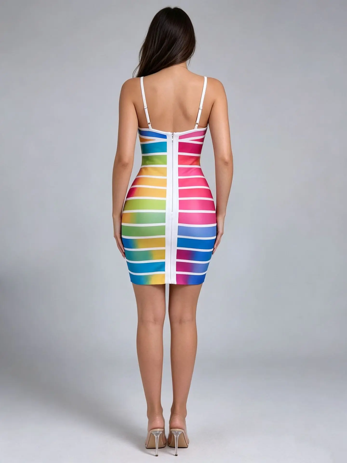 Women Rainbow Gradient Stripe Bandage Dress Spaghetti Strap Bodycon Mini Dress Summer Nightclub Party Pencil Dresses
Women Rainbow Gradient Stripe Bandage Dress Spaghetti Strap Bodycon Mini Dress Summer Nightclub Party Pencil Dresses