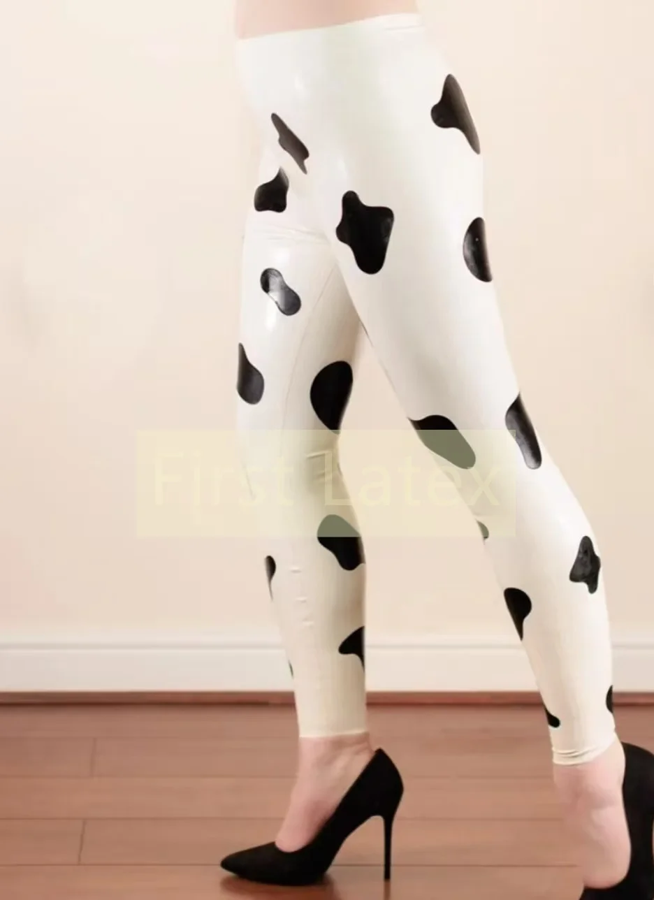 New Handmade Latex Leggings Women Sexy White With Black Spots Cosplay Latex Dairy Cattle Pants Fetish Rubber Toursers No Zipper
New Handmade Latex Leggings Women Sexy White With Black Spots Cosplay Latex Dairy Cattle Pants Fetish Rubber Toursers No Zipper