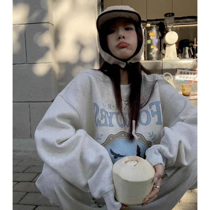 Flower Grey Crew Baggy Sweatshirt Women Fleece Thicken Fashion Love Letter Printing Street Lazy Wind Long Sleeves Pullover Top
Flower Grey Crew Baggy Sweatshirt Women Fleece Thicken Fashion Love Letter Printing Street Lazy Wind Long Sleeves Pullover Top