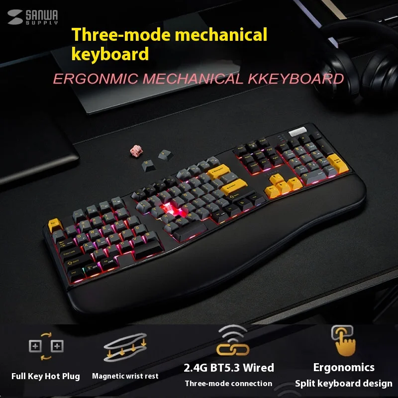 Sanwa индивидуальная эргономичная механическая клавиатура для игр, офиса, многофункциональная 104 клавиши, горячая замена, RGB-подсветка, три режима, беспроводная связь, подарок
Sanwa индивидуальная эргономичная механическая клавиатура для игр, офиса, многофункциональная 104 клавиши, горячая замена, RGB-подсветка, три режима, беспроводная связь, подарок