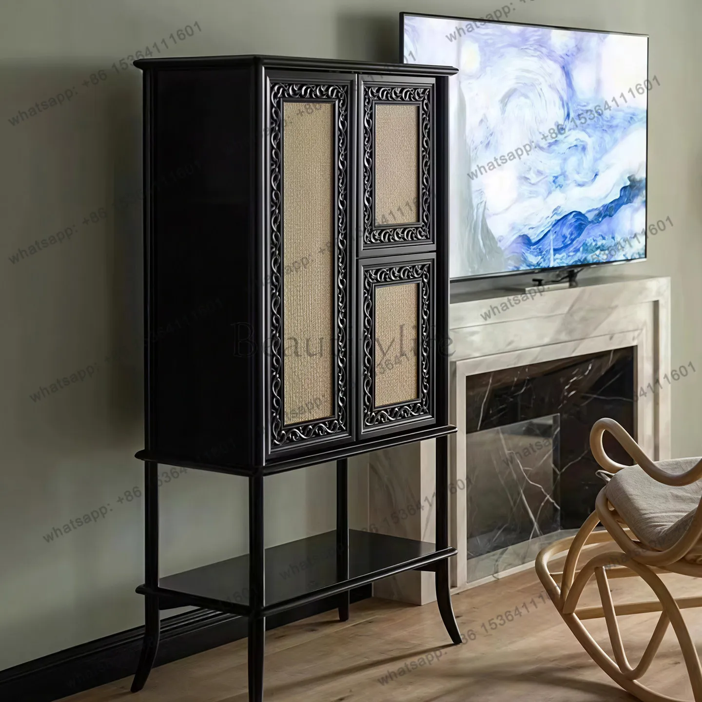 European retro solid wood dining side cabinet black carved double door storage decorative cabinet
European retro solid wood dining side cabinet black carved double door storage decorative cabinet