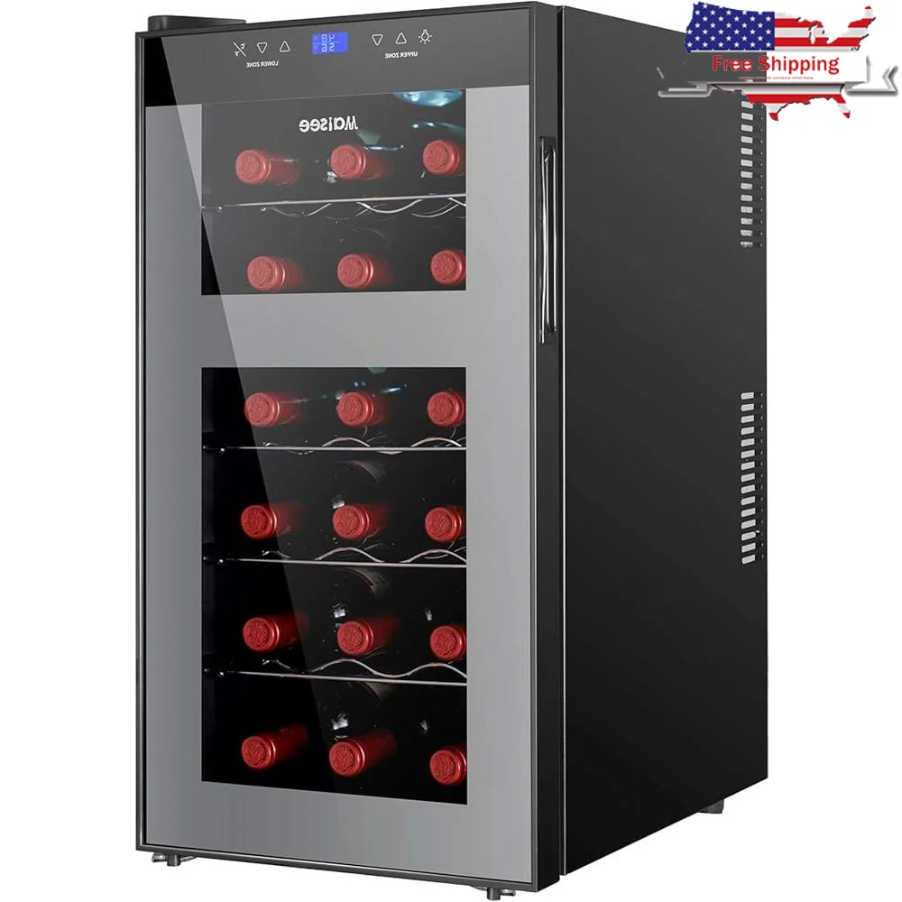 Двухзонный холодильник для вина, 18 бутылок, емкость, винный холодильник с регулируемой температурой, 46F-65F, красный, белый, для хранения шампанского
Двухзонный холодильник для вина, 18 бутылок, емкость, винный холодильник с регулируемой температурой, 46F-65F, красный, белый, для хранения шампанского