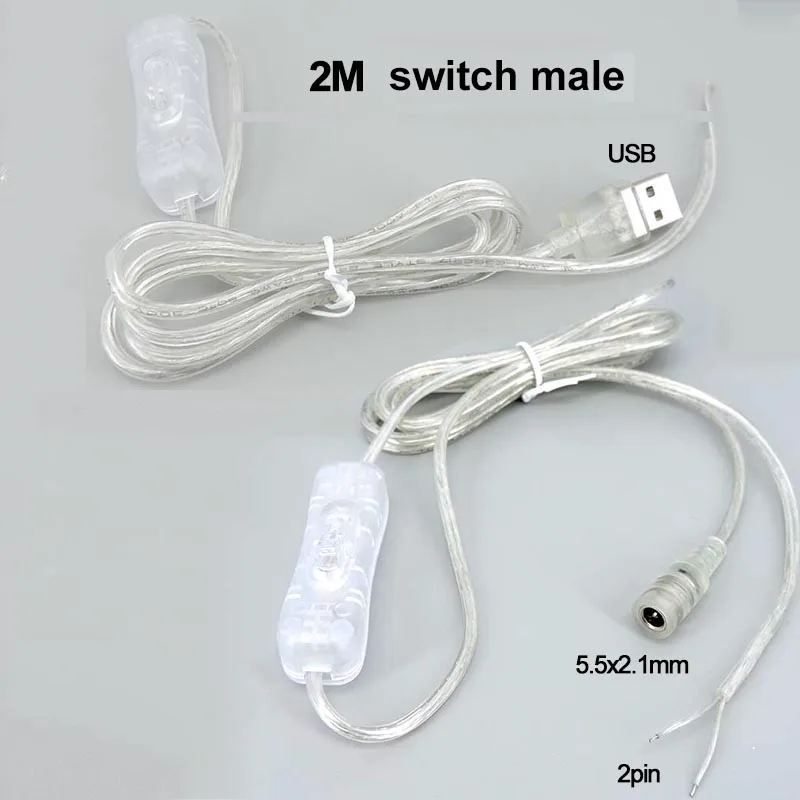 2M 22awg transparent Power supply USB DC 5-12V Cable male Female switch button Connector extension Cord for LED Neon Light a7
2M 22awg transparent Power supply USB DC 5-12V Cable male Female switch button Connector extension Cord for LED Neon Light a7