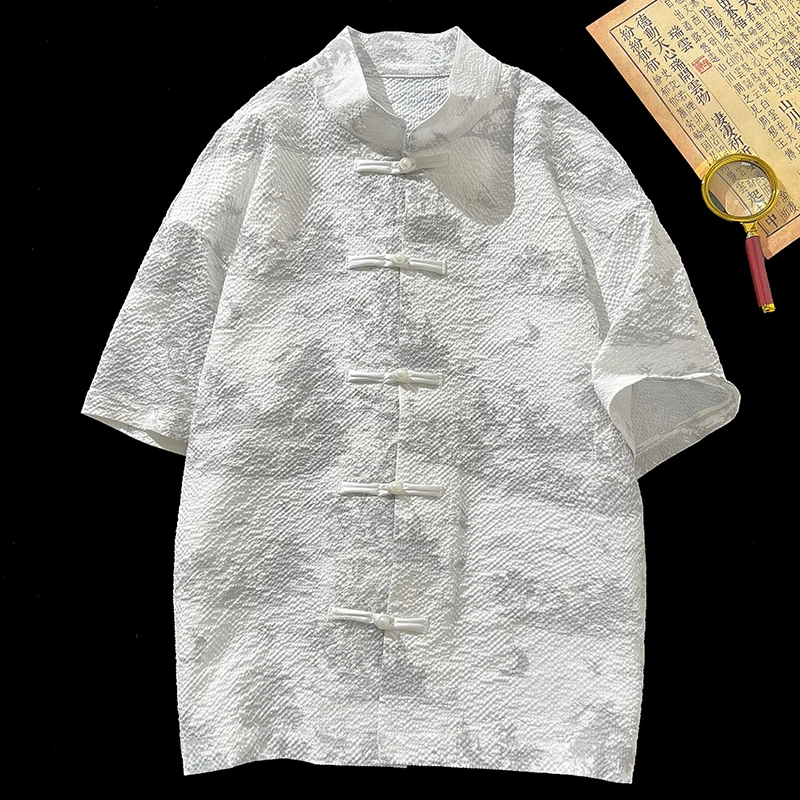 Landscape Painting T-shirt Asian Style Plate Button Short Sleeve Shirt Lightweight Men Blouses 2024 Summer Shirts
Landscape Painting T-shirt Asian Style Plate Button Short Sleeve Shirt Lightweight Men Blouses 2024 Summer Shirts