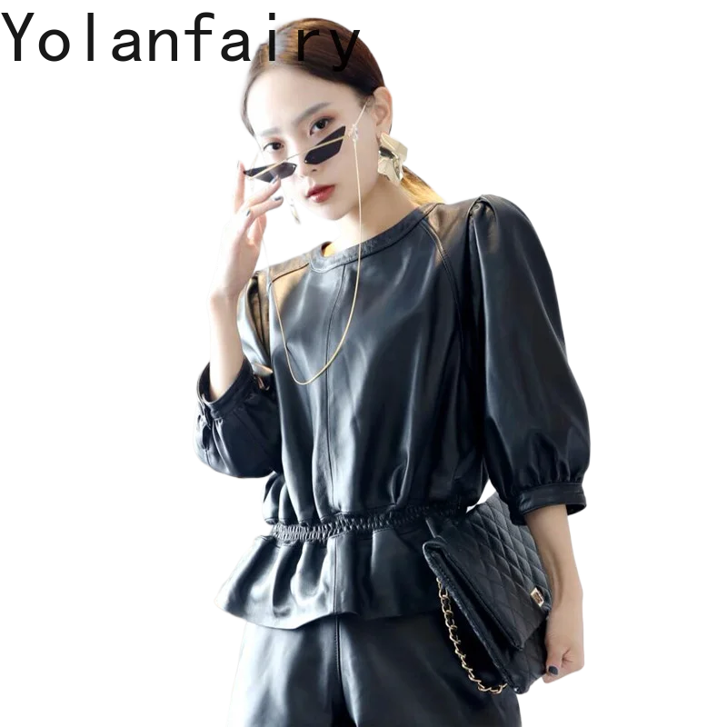 YOLANFAIRY 2026 Autumn Genuine Sheepskin Leather Jacket Women Half Sleeve Elastic Waist Slim Fit Real Leather Coat Black Tops
YOLANFAIRY 2026 Autumn Genuine Sheepskin Leather Jacket Women Half Sleeve Elastic Waist Slim Fit Real Leather Coat Black Tops