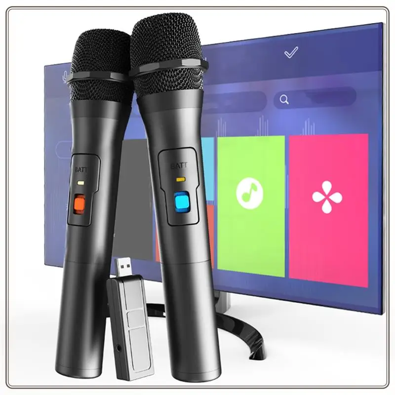 2PCS Wireless Microphone System Kits USB Receiver Handheld Karaoke Microphone Home Party Smart TV Speaker Singing Mic Black
2PCS Wireless Microphone System Kits USB Receiver Handheld Karaoke Microphone Home Party Smart TV Speaker Singing Mic Black