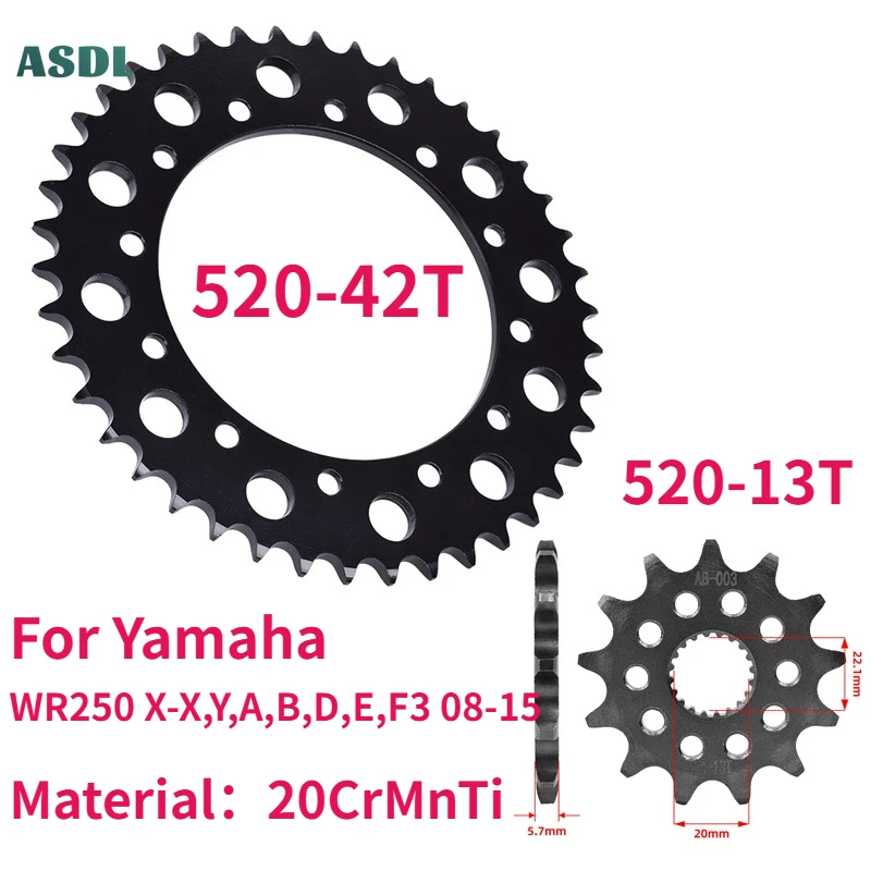 Motorcycle 520 Chain Front and Rear Sprocket 42T 13T for Yamaha WR250 X-X,Y,A,B,D,E,F3206/C 2008 2009 2010 2011-2015 WR 250
Motorcycle 520 Chain Front and Rear Sprocket 42T 13T for Yamaha WR250 X-X,Y,A,B,D,E,F3206/C 2008 2009 2010 2011-2015 WR 250
