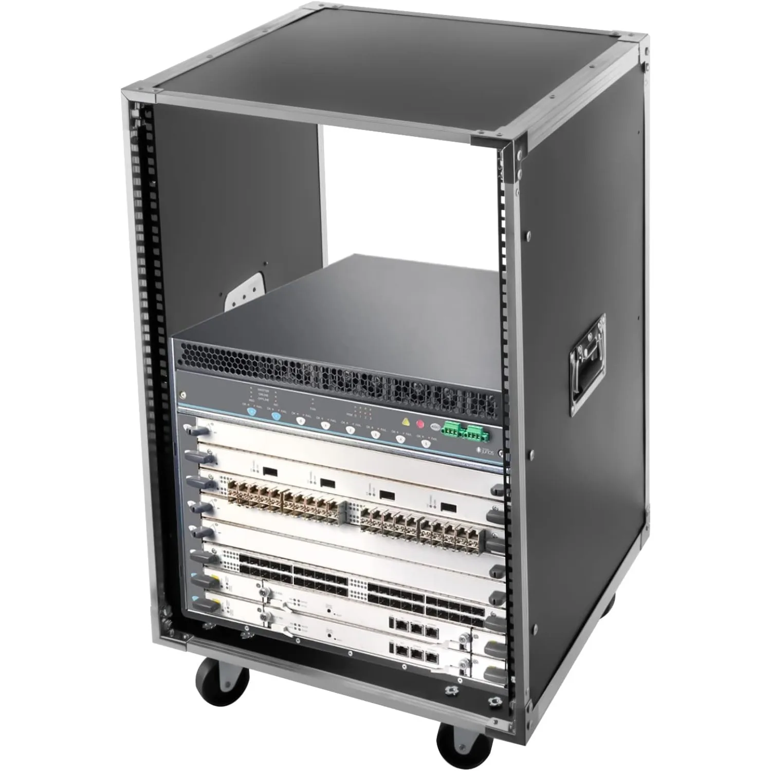 16U Portable Rolling Network Rack, Top and Bottom Cable Management, Built-In Handles, Locking Swivel Caster Wheels, Audio Video
16U Portable Rolling Network Rack, Top and Bottom Cable Management, Built-In Handles, Locking Swivel Caster Wheels, Audio Video