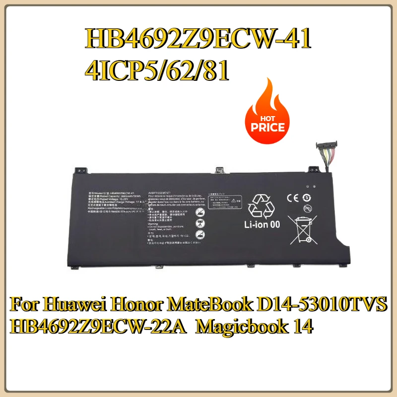 New Replacement Battery HB4692Z9ECW-41 4ICP5/62/81 3665mAh For Huawei Honor MateBook D14-53010TVS HB4692Z9ECW-22A Magicbook 14
New Replacement Battery HB4692Z9ECW-41 4ICP5/62/81 3665mAh For Huawei Honor MateBook D14-53010TVS HB4692Z9ECW-22A Magicbook 14