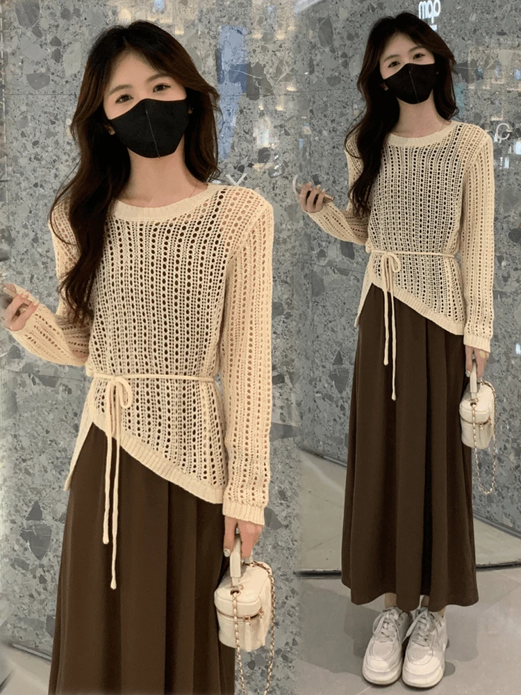 Fashionable Knitted Hollow out Set for Women Autumn New Arrival Slimming Top And Halter Dress Two Piece Set Polyester Fiber
Fashionable Knitted Hollow out Set for Women Autumn New Arrival Slimming Top And Halter Dress Two Piece Set Polyester Fiber