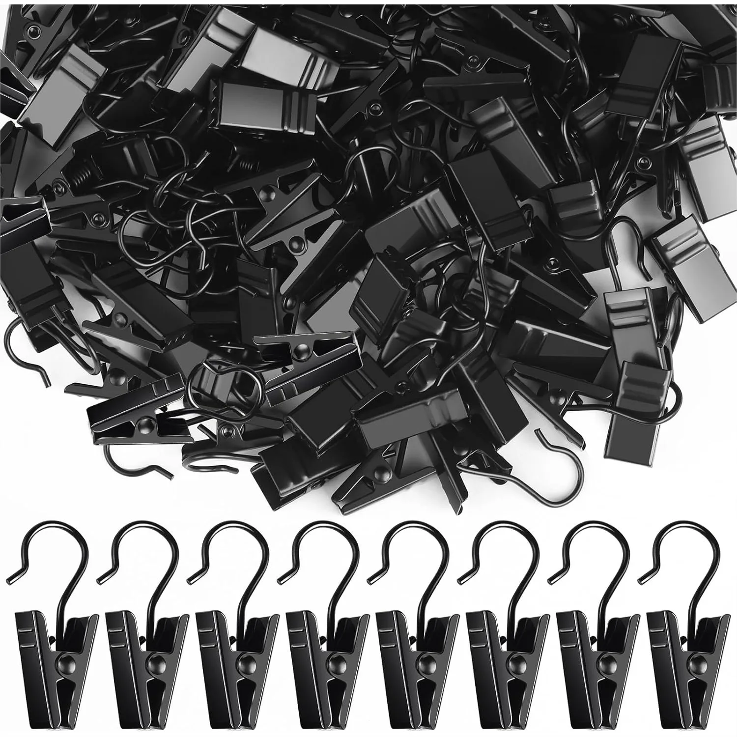 100 Pack Small Curtain Clips for Outdoor String Lights, Stainless Steel Hooks for Drapes, Black
100 Pack Small Curtain Clips for Outdoor String Lights, Stainless Steel Hooks for Drapes, Black