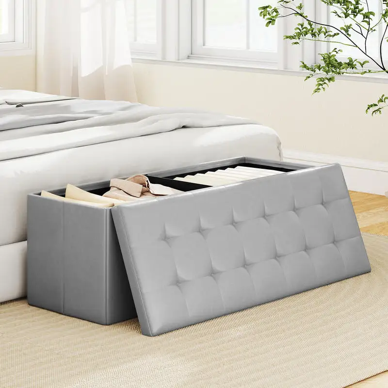 43 Inches Folding Storage Ottoman Bench Foot Rest Stool End of Bed Bench-Gray
43 Inches Folding Storage Ottoman Bench Foot Rest Stool End of Bed Bench-Gray