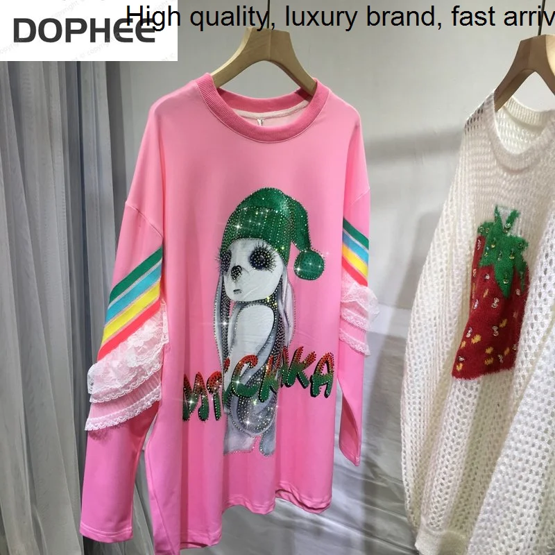 Hot Drilling Luxury Cute Rabbit Pink Sweatshirt for Lady 2023 New Autumn Lace Patchwork Long Sleeve Hoodie Top Age Reduction
Hot Drilling Luxury Cute Rabbit Pink Sweatshirt for Lady 2023 New Autumn Lace Patchwork Long Sleeve Hoodie Top Age Reduction