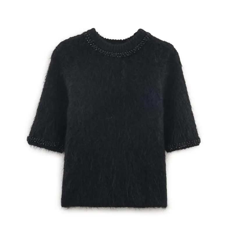 Spring Women Knit Jumper with Jewel Beads Casual Short Sleeve O Neck Lady Sweater Female Simple Chic Tops
Spring Women Knit Jumper with Jewel Beads Casual Short Sleeve O Neck Lady Sweater Female Simple Chic Tops