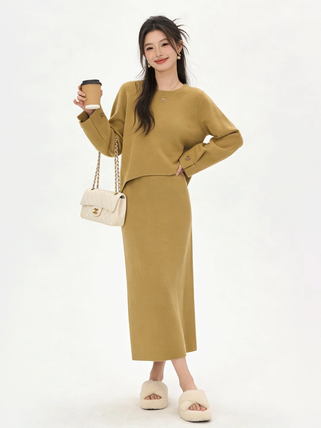 Simple Korean Style Camel round Neck Knitted Sweater Loose Fashionable Set with Draped Split Half Skirt Women's Ensemble
Simple Korean Style Camel round Neck Knitted Sweater Loose Fashionable Set with Draped Split Half Skirt Women's Ensemble