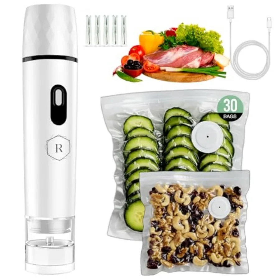 Compact Vacuum Sealer for Food - Powerful Handheld Vacuum Sealer with 30 BPA-Free Reusable Bags and 5 Clips Rechargeable Cordle
Compact Vacuum Sealer for Food - Powerful Handheld Vacuum Sealer with 30 BPA-Free Reusable Bags and 5 Clips Rechargeable Cordle