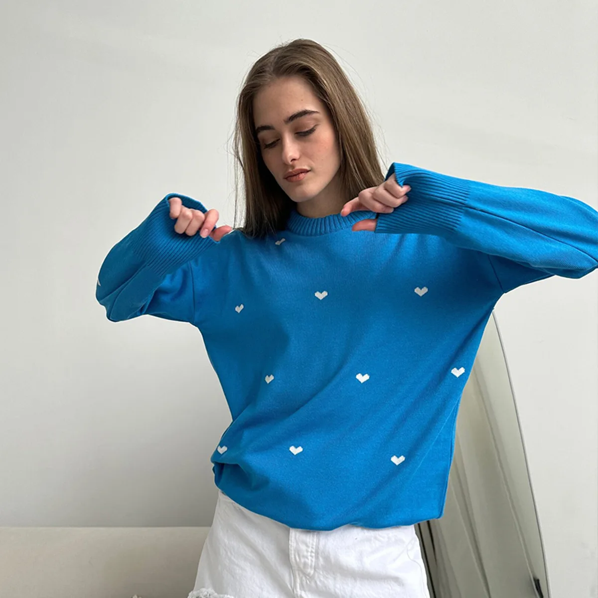 Women's Love Printed Knitted Pullover Fashion Casual Loose Women's Hundred Top Autumn and Winter Warm Oversized Sweater
Women's Love Printed Knitted Pullover Fashion Casual Loose Women's Hundred Top Autumn and Winter Warm Oversized Sweater