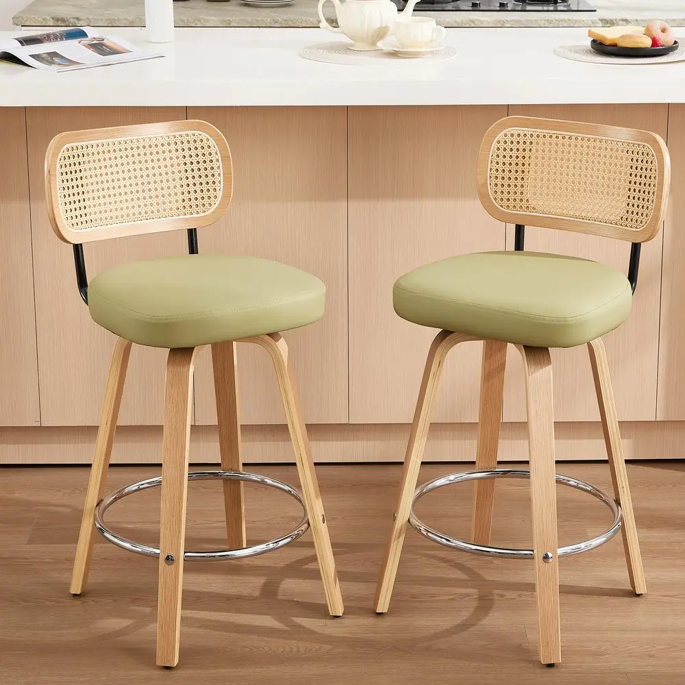 Bar Stools Set of 2,Upholstered PU Leather, 26 Counter Height Barstools with Back and Wood Legs,360Swivel,MidCentury Modern Bar
Bar Stools Set of 2,Upholstered PU Leather, 26 Counter Height Barstools with Back and Wood Legs,360Swivel,MidCentury Modern Bar