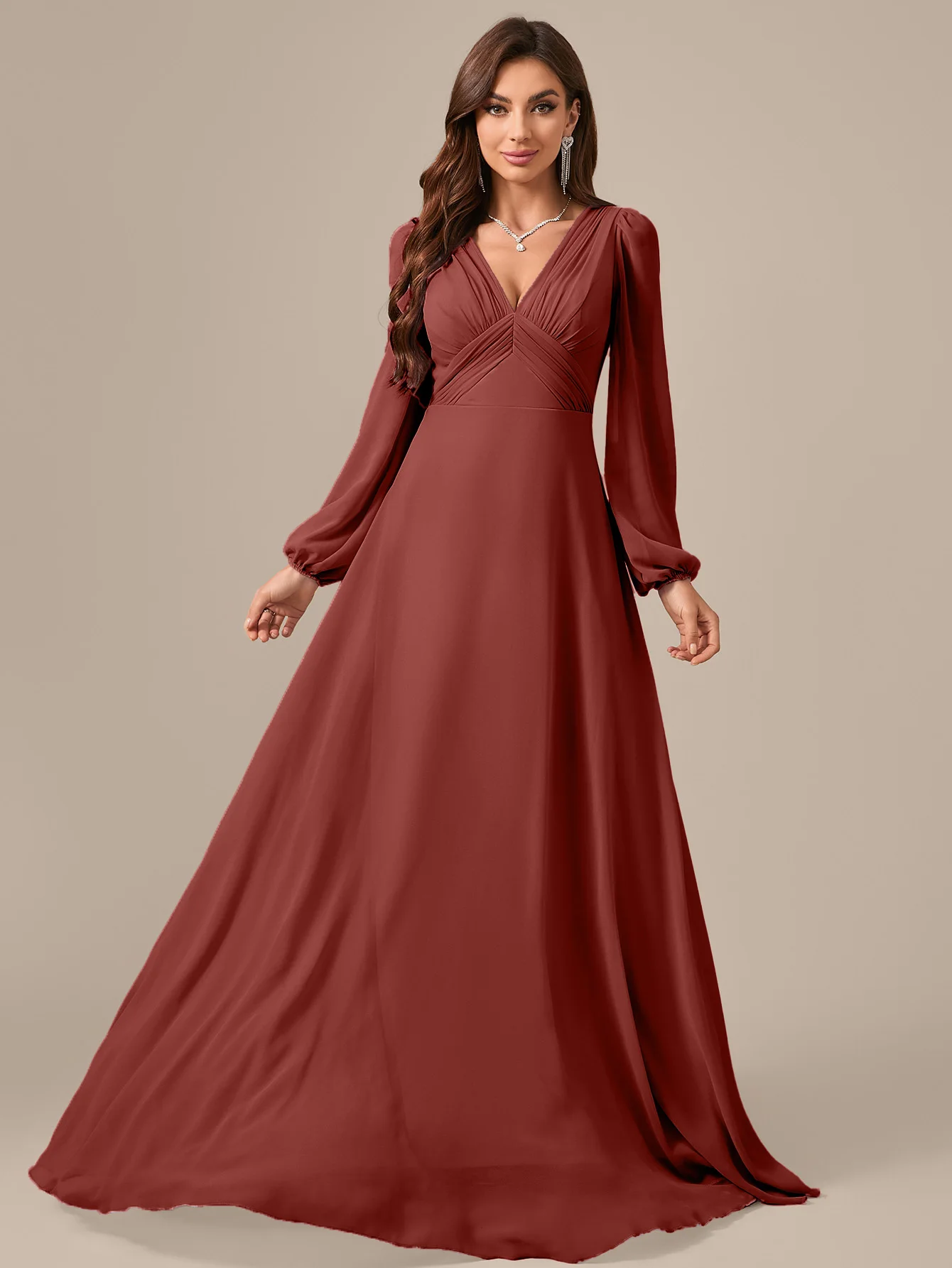 UNITHORSE V-Neck Long Sleeve Ruched Front Lilac Chiffon Formal Dress, Bridesmaid Dress
UNITHORSE V-Neck Long Sleeve Ruched Front Lilac Chiffon Formal Dress, Bridesmaid Dress
