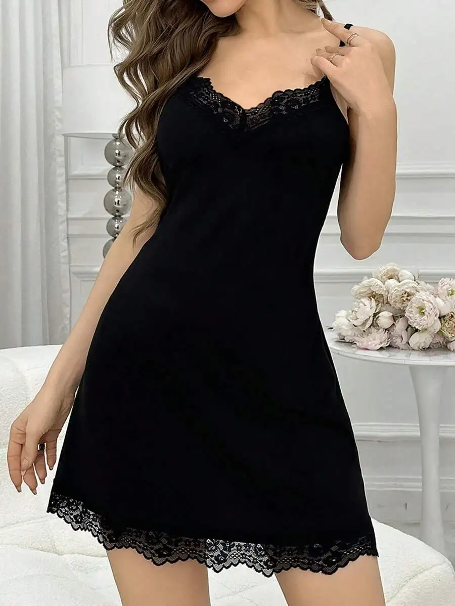 Women Lace Trimmed Strappy Night Dress Sleepwear
Women Lace Trimmed Strappy Night Dress Sleepwear