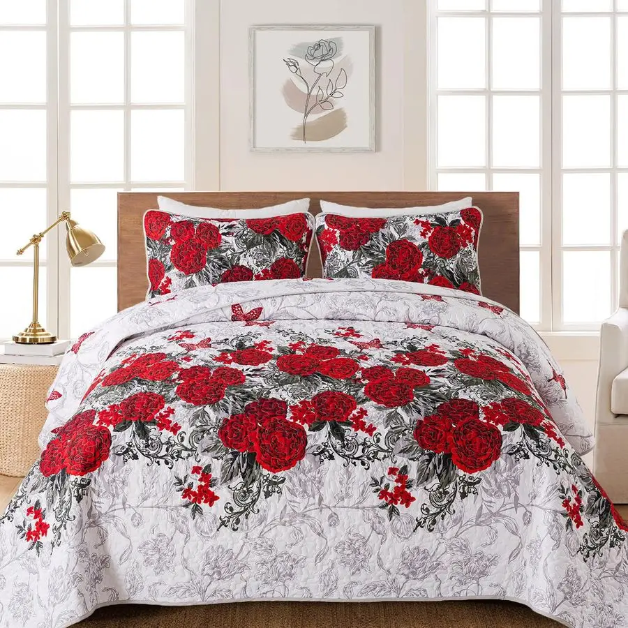 Red Floral Quilt Set King Size Rose Spring Bedspreads Bedding Set 3 Pieces Lightweight Microfiber Botanical Coverlet with 2 Pill
Red Floral Quilt Set King Size Rose Spring Bedspreads Bedding Set 3 Pieces Lightweight Microfiber Botanical Coverlet with 2 Pill