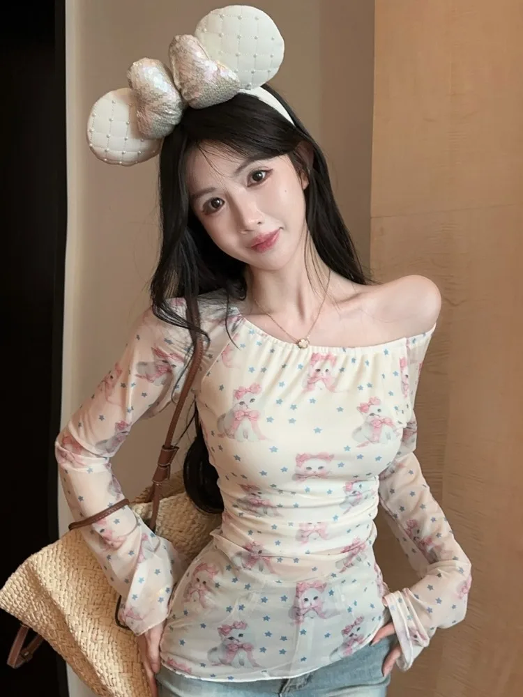 Sweet Cartoon Print Long Sleeve T-Shirt Women's Spring Summer Sexy Slimming Shoulder Bared One-Shoulder Top Casual Style
Sweet Cartoon Print Long Sleeve T-Shirt Women's Spring Summer Sexy Slimming Shoulder Bared One-Shoulder Top Casual Style