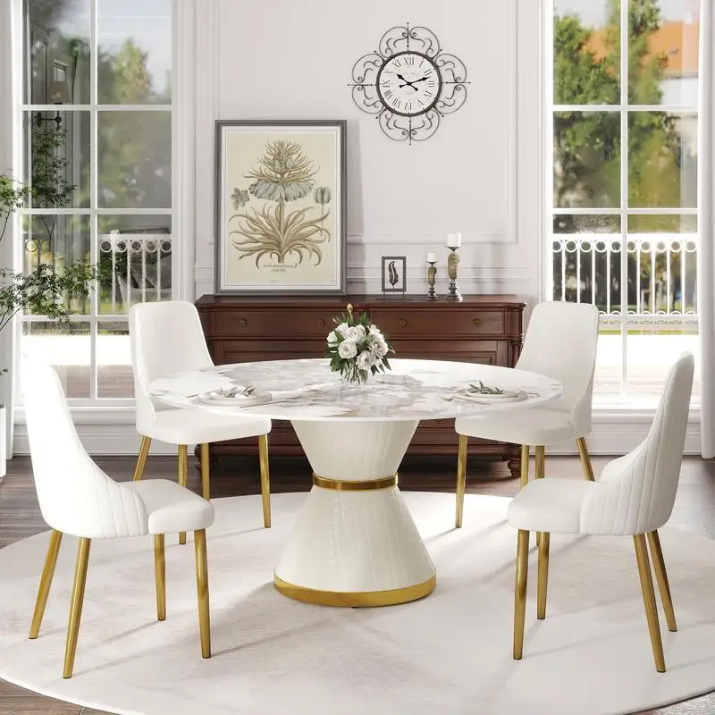 59" Modern Round White Carbon Steel Base Dining Table for 6 People - Perfect for Stylish Dining Spaces
59" Modern Round White Carbon Steel Base Dining Table for 6 People - Perfect for Stylish Dining Spaces