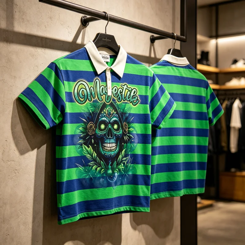 Green Blue Stripe Majestik Skulls Print Polo Shirt Diamond T Shirt Clothes Summer Men Women High Quality Loose Casual T-shirt
Green Blue Stripe Majestik Skulls Print Polo Shirt Diamond T Shirt Clothes Summer Men Women High Quality Loose Casual T-shirt