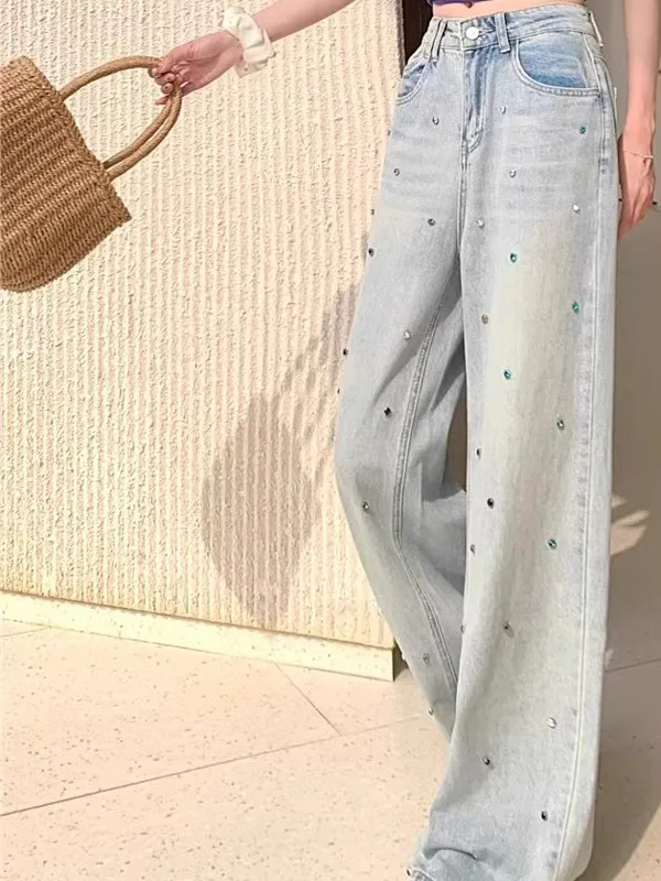 Faion Высокая талия длиной до пола, утягивающие джинсовые брюки, украшенные стразами, свободная рабочая одежда, широкие брюки 
Faion Высокая талия длиной до пола, утягивающие джинсовые брюки, украшенные стразами, свободная рабочая одежда, широкие брюки