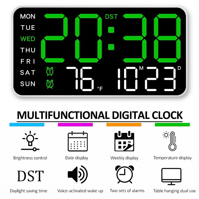 Voice Control Alarm Clock USB Powered LED Digital Clocks Temp Date Week Display 12/24H DST Brightness Adjustment 2-Alarms Clocks
Voice Control Alarm Clock USB Powered LED Digital Clocks Temp Date Week Display 12/24H DST Brightness Adjustment 2-Alarms Clocks