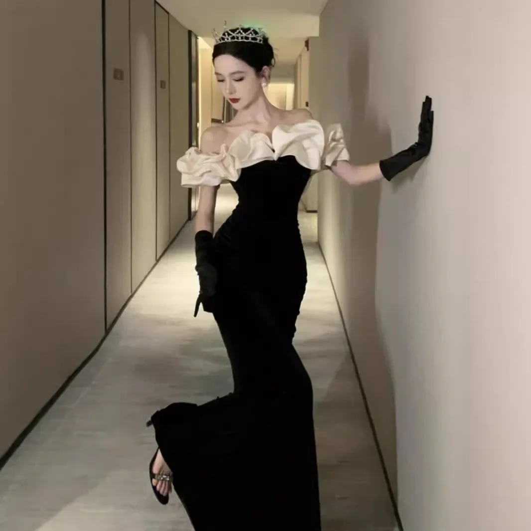 Французское бархатное вечернее платье с открытыми плечами, элегантное утягивающее длинное платье в светском стиле хозяйки с рыбьим хвостом
Французское бархатное вечернее платье с открытыми плечами, элегантное утягивающее длинное платье в светском стиле хозяйки с рыбьим хвостом