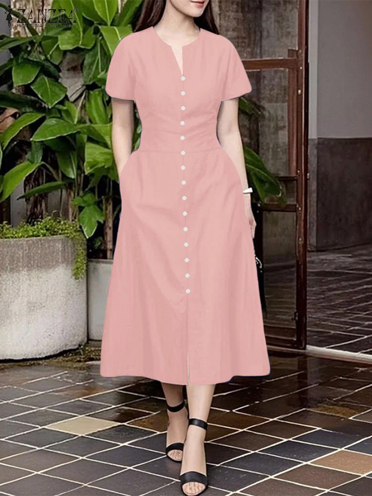 ZANZEA Short Sleeve V-Neck Solid Vestidos Women Commute Work Fitted Waist Casual Midi Dresses 2025 Summer A-line Robes Femme
ZANZEA Short Sleeve V-Neck Solid Vestidos Women Commute Work Fitted Waist Casual Midi Dresses 2025 Summer A-line Robes Femme