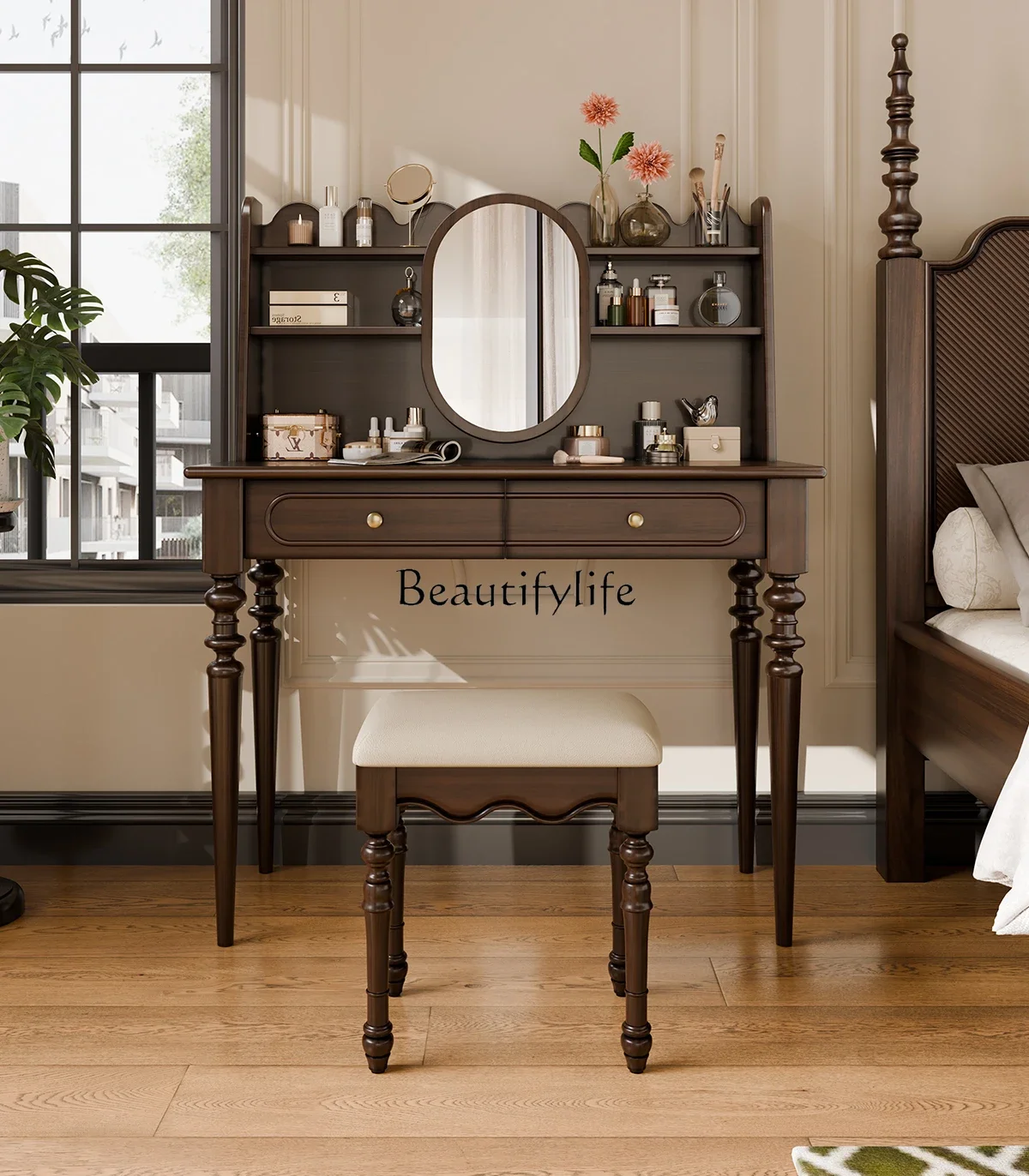American solid wood dresser storage desk French light luxury makeup mirror table
American solid wood dresser storage desk French light luxury makeup mirror table