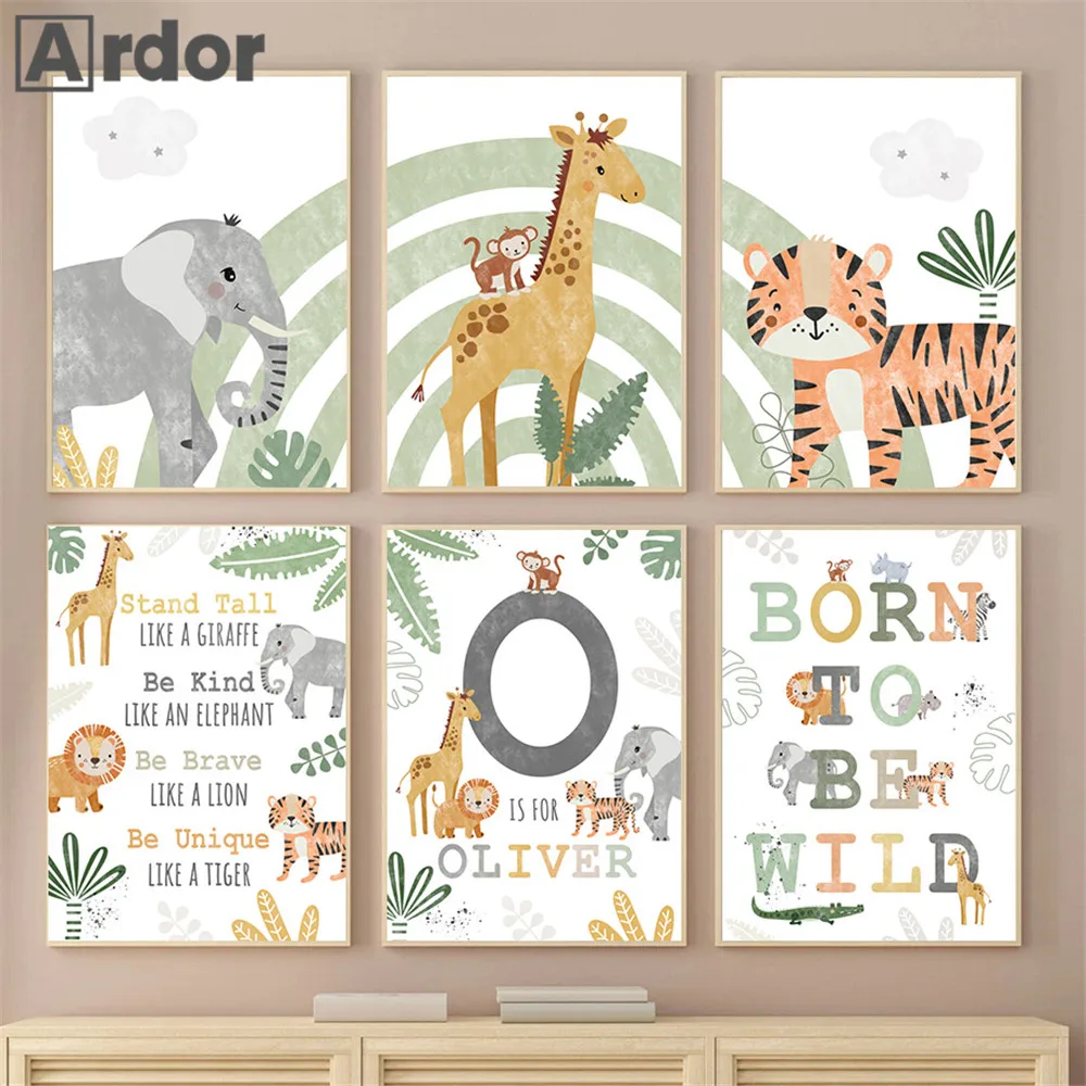 Jungle Animals Nursery Art Prints Custom Name Poster Tiger Giraffe Elephant Canvas Painting Nordic Wall Pictures Kids Room Decor
Jungle Animals Nursery Art Prints Custom Name Poster Tiger Giraffe Elephant Canvas Painting Nordic Wall Pictures Kids Room Decor
