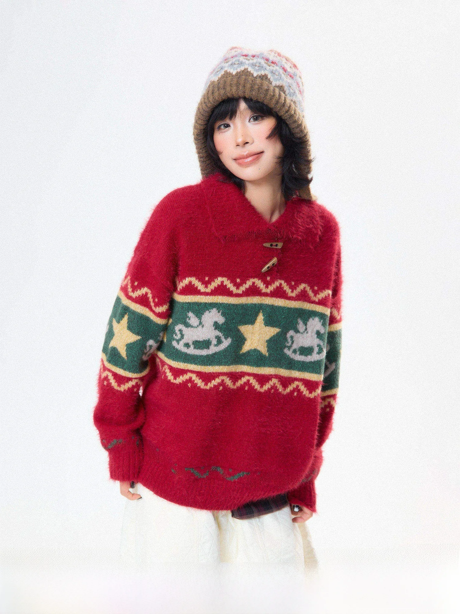 Красный вязаный свитер женский повседневный теплый зимний модный топ для отдыха MKGO Fair Isle Cisas New Year's Sle
Красный вязаный свитер женский повседневный теплый зимний модный топ для отдыха MKGO Fair Isle Cisas New Year's Sle