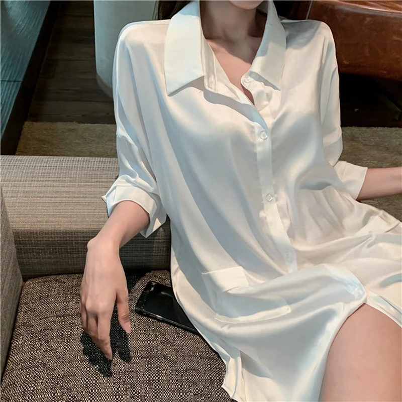 Sexy Thin Shirt Style Sleepwear Women's Loose Summer Shirt Nightgown Breathable Lightweight Pure Color Home Clothes
Sexy Thin Shirt Style Sleepwear Women's Loose Summer Shirt Nightgown Breathable Lightweight Pure Color Home Clothes