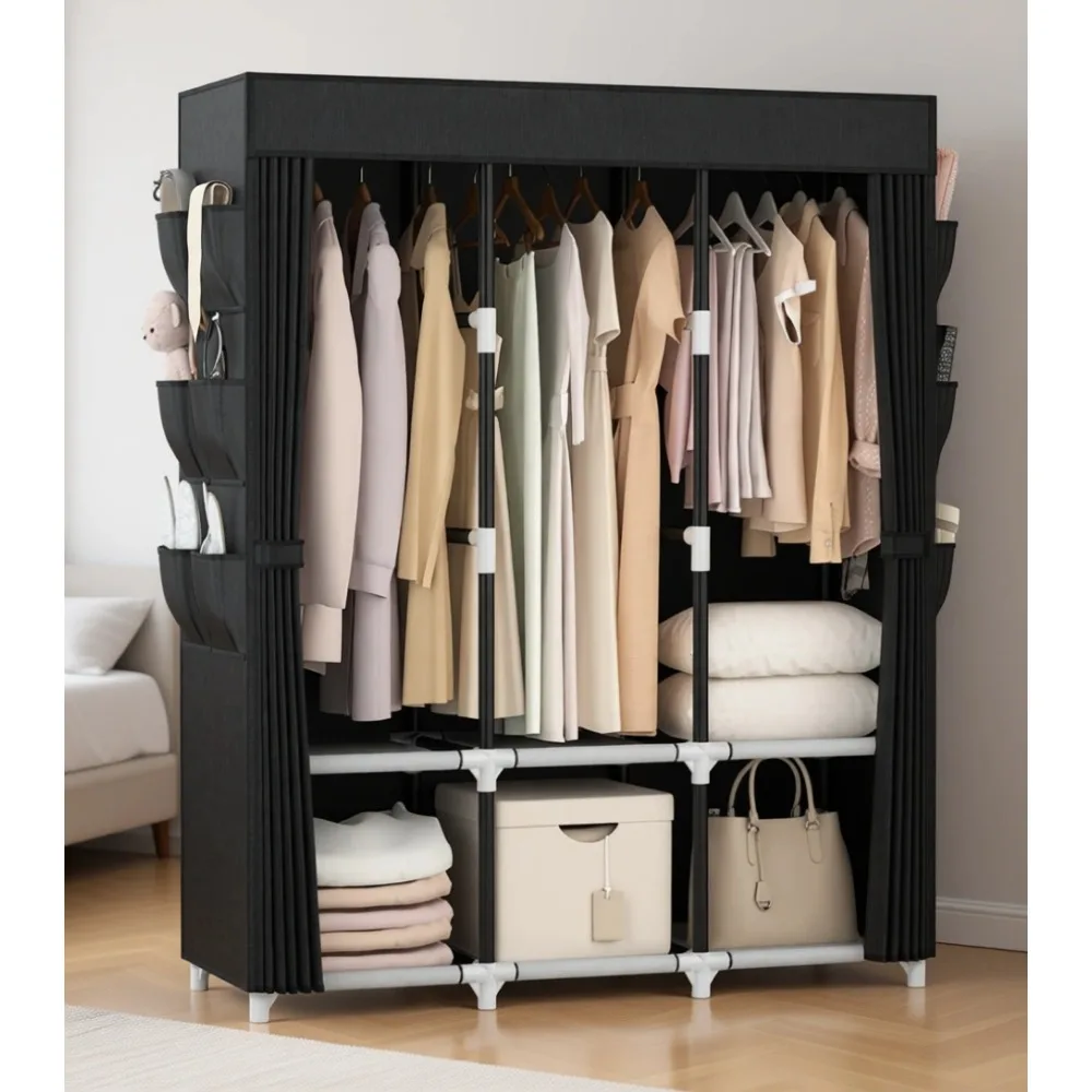 Portable Closet with Cover 3 Rods 6 Shelves Side Pocket 19mm Metal Frame Freestanding Bedroom Storage Black
Portable Closet with Cover 3 Rods 6 Shelves Side Pocket 19mm Metal Frame Freestanding Bedroom Storage Black