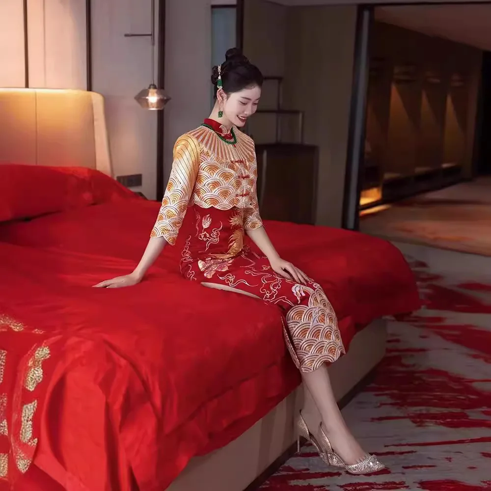 Yourqipao Xiuhe Clothing Cheongsam Bridal Toast Dress Dragon Phoenix Gown Traditional Chinese Wedding Dress Hanfu for Women
Yourqipao Xiuhe Clothing Cheongsam Bridal Toast Dress Dragon Phoenix Gown Traditional Chinese Wedding Dress Hanfu for Women
