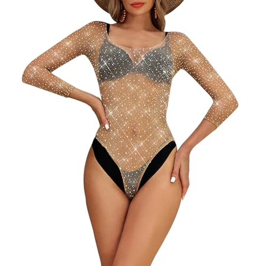 LUCKELF Women's Black Fishnet Bodysuit Sparkle Rhinestone Top Lingerie Thong Bodysuit
LUCKELF Women's Black Fishnet Bodysuit Sparkle Rhinestone Top Lingerie Thong Bodysuit