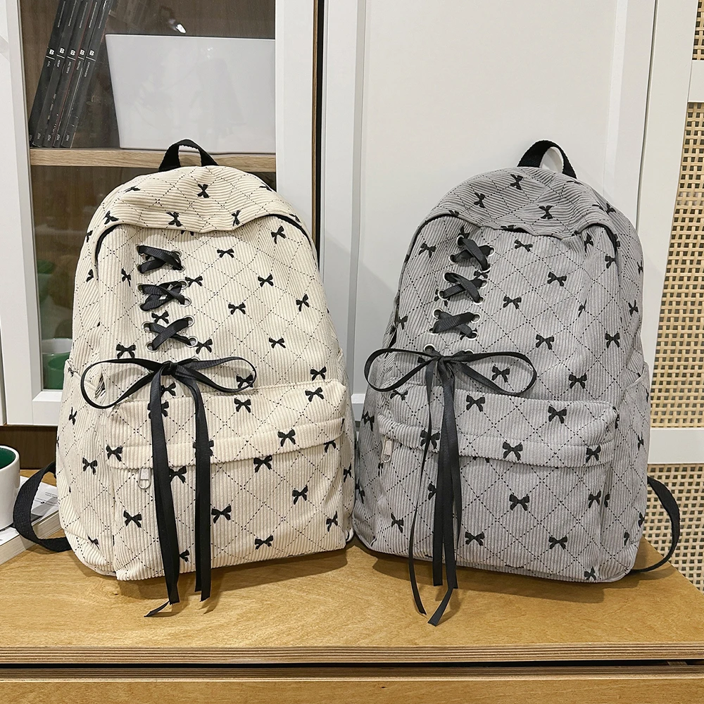 Leisure Backpack Spring and Summer Corduroy Bow Backpack Large Capacity College Style Backpack Commuting Backpack
Leisure Backpack Spring and Summer Corduroy Bow Backpack Large Capacity College Style Backpack Commuting Backpack