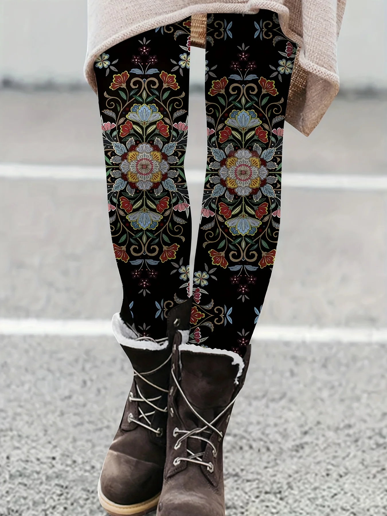 Women's Black Symmetrical Floral Mandala Print Leggings Bohemian Stretchy Slimming Casual Pants
Women's Black Symmetrical Floral Mandala Print Leggings Bohemian Stretchy Slimming Casual Pants